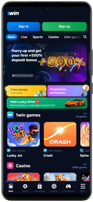 Screenshot of 1win website