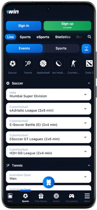 Screenshot of sports betting